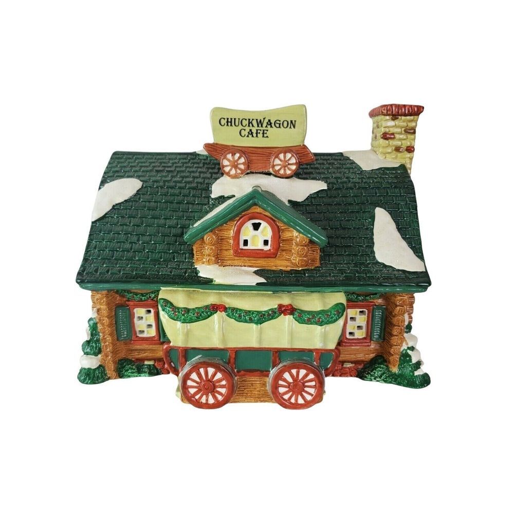 Vintage 1995 Santa's‎ Best Chuck Wagon Cafe Illuminated Christmas Village HN